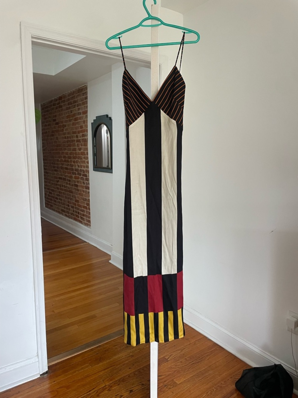 Cala De La Cruz: Colorblock Midi Slip Dress in Black - S